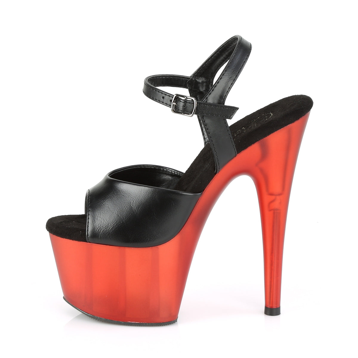 Pleaser Sandalias para mujer ADORE-709t Blk Faux Cuero / Rojo Frosted