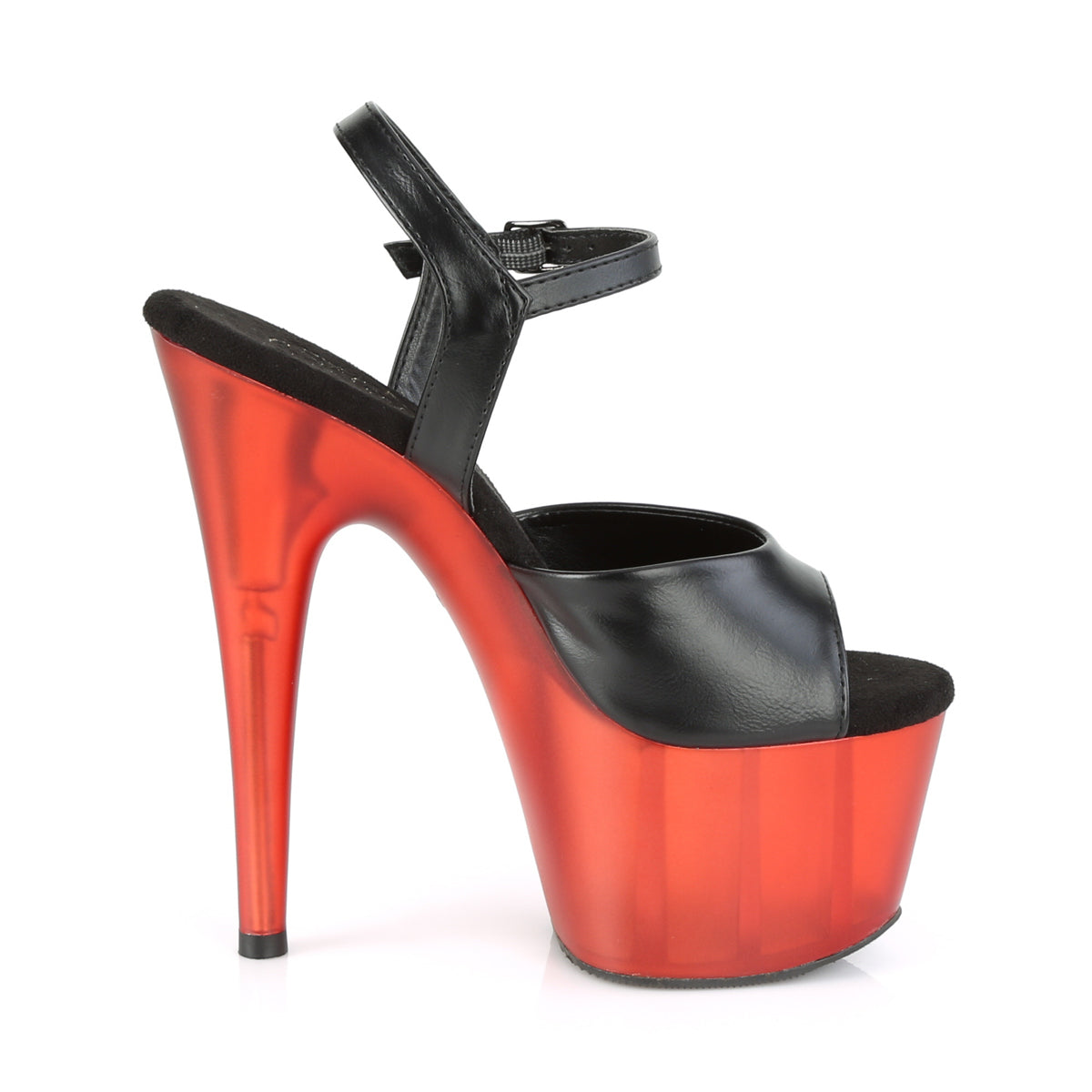 Pleaser Sandalias para mujer ADORE-709t Blk Faux Cuero / Rojo Frosted