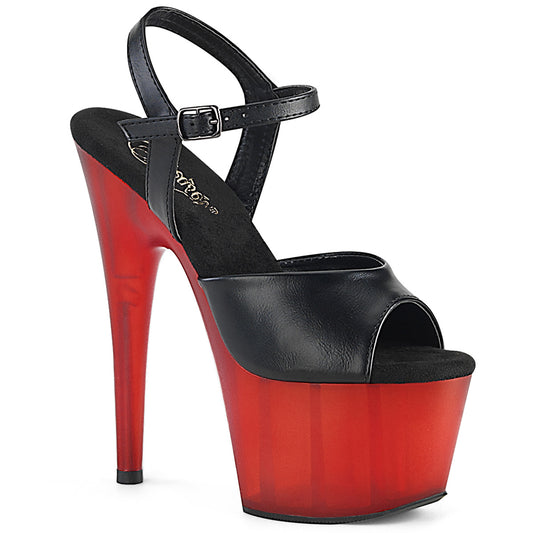 Pleaser Sandalias para mujer ADORE-709t Blk Faux Cuero / Rojo Frosted