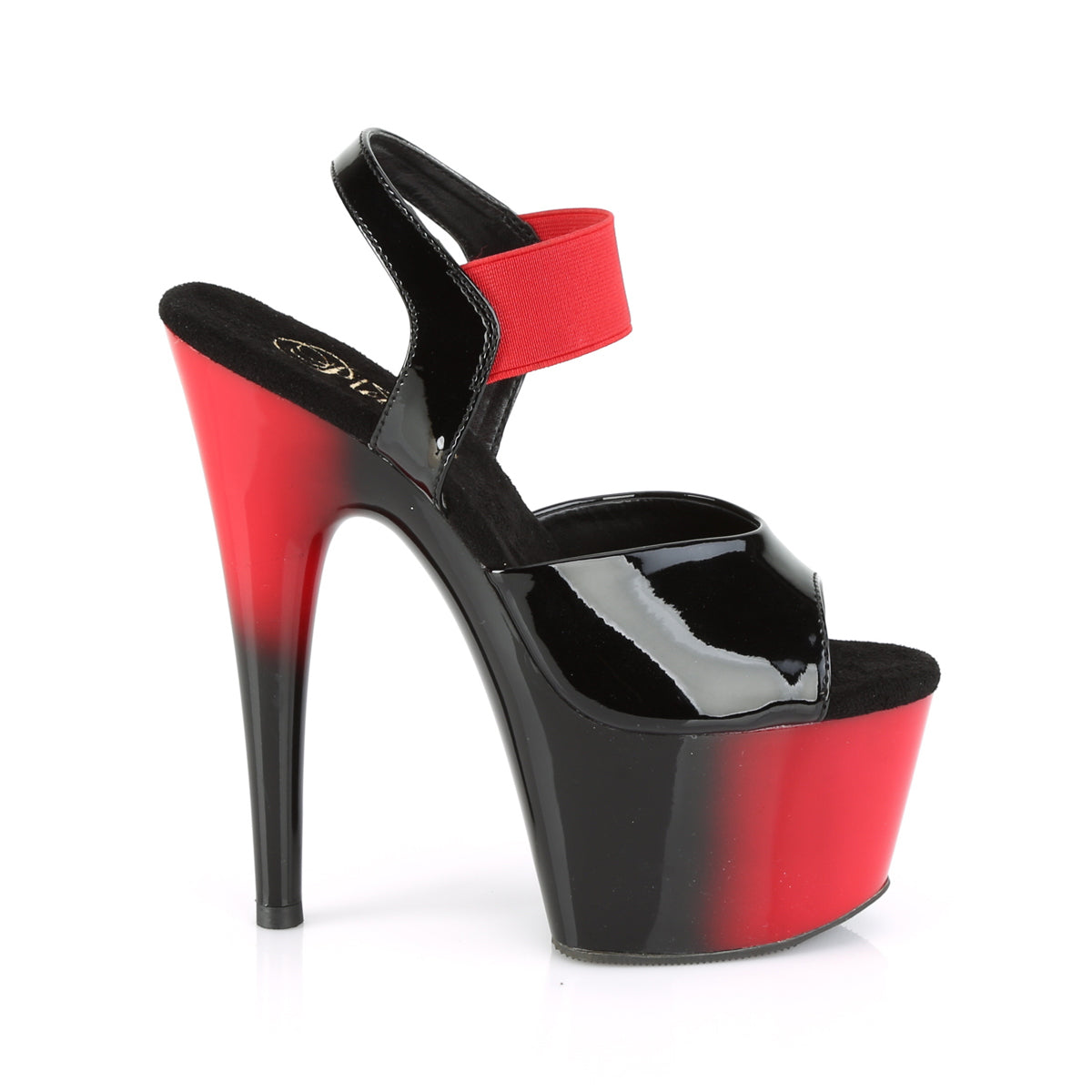 Pleaser Womens Sandals ADORE-714BR Blk Pat-Red Elastic Band/Red-Blk