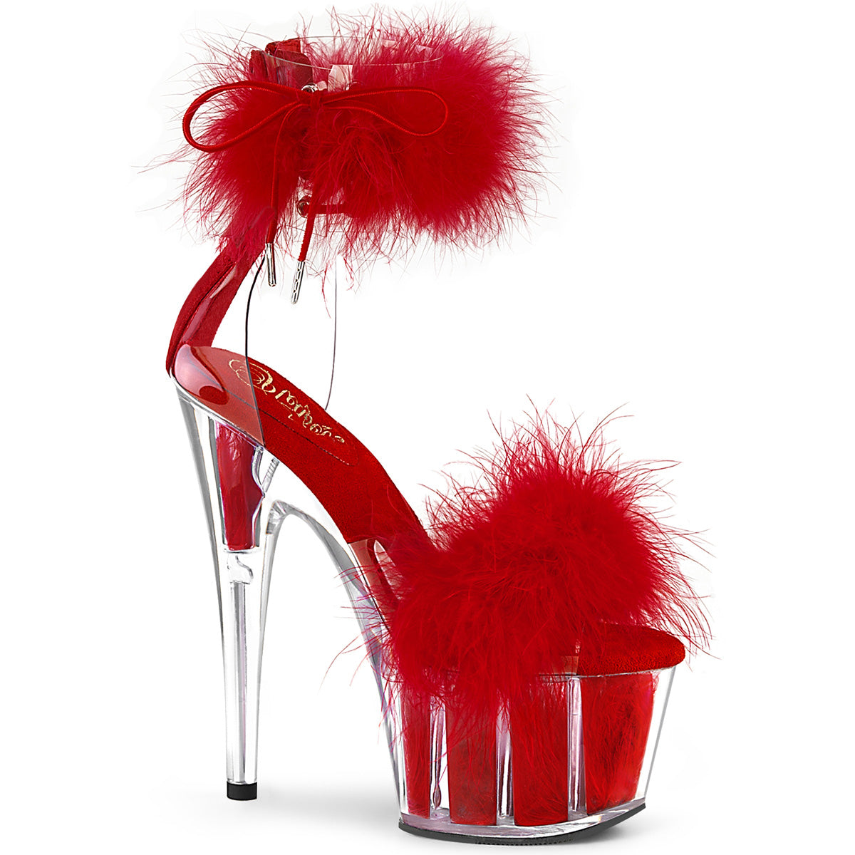Pleaser Womens Sandals ADORE-724F Clr-Red Fur/Red Fur