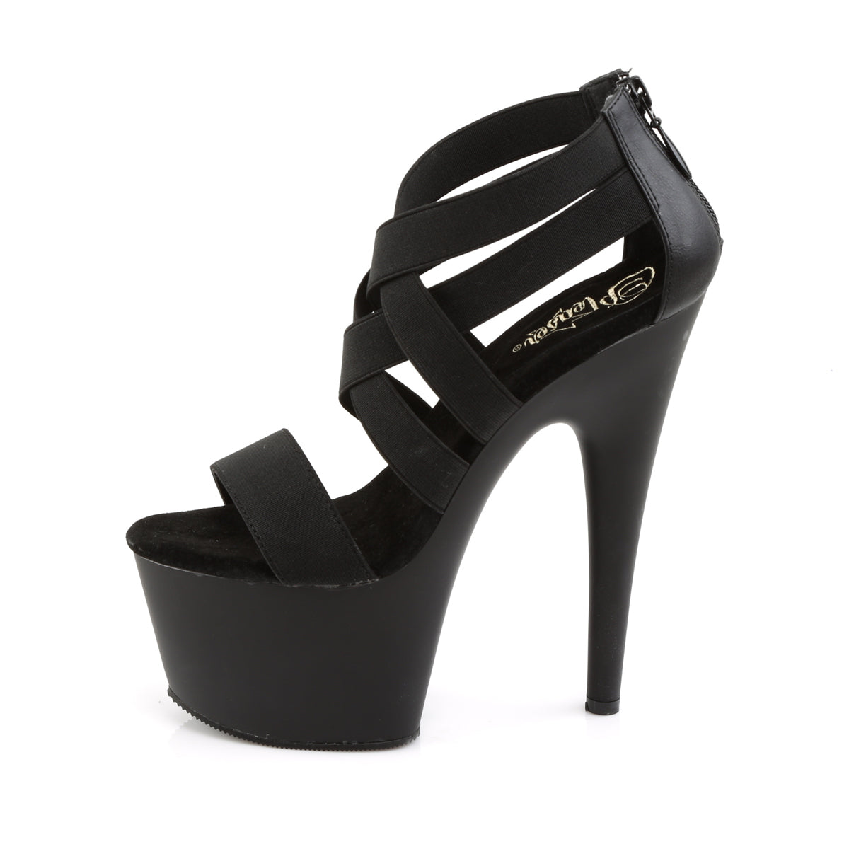 Pleaser Womens Sandals ADORE-769 Blk Elastic Band-Faux Leather/Blk Matte