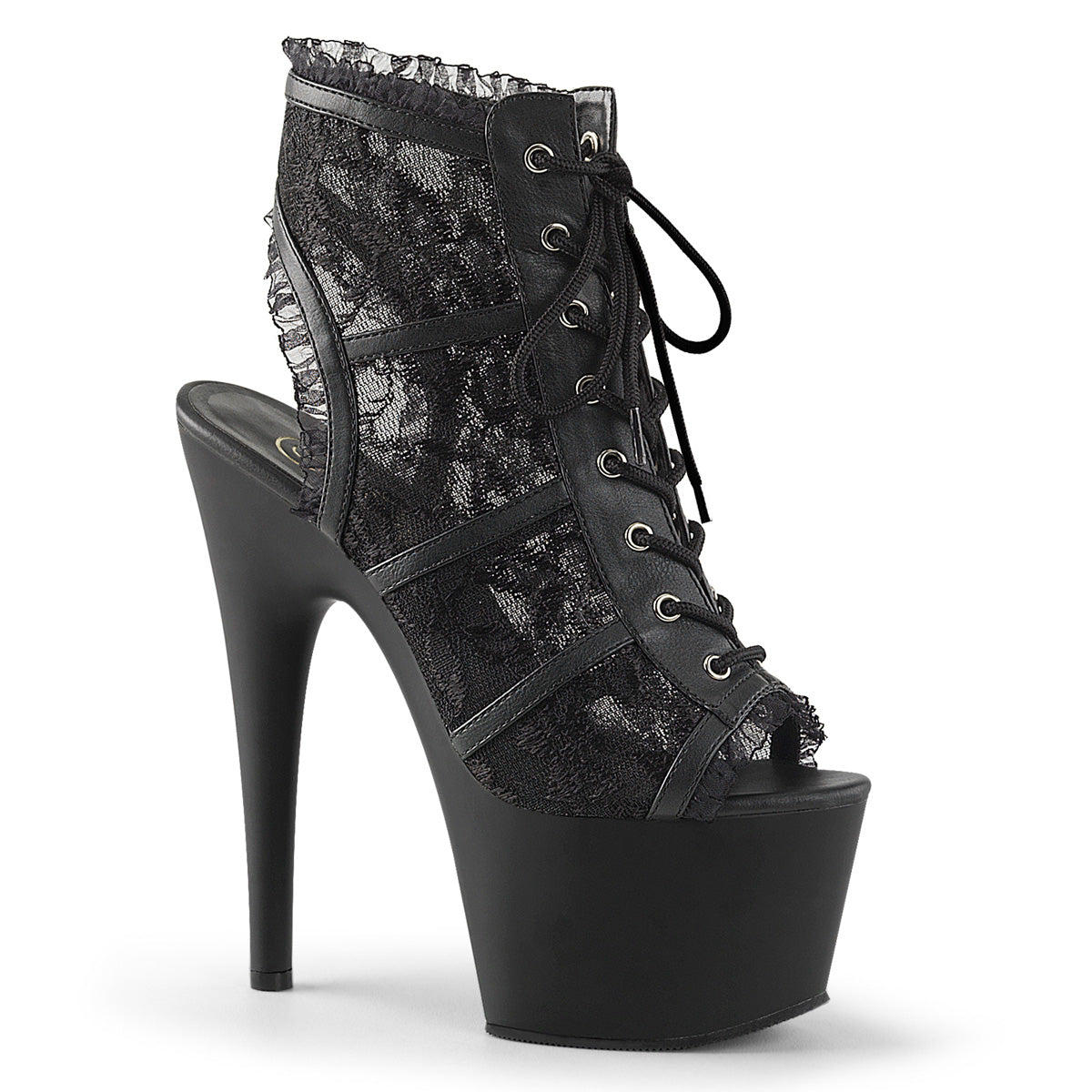 Pleaser Womens Ankle Boots ADORE-796LC Blk Mesh Lace/Blk Matte