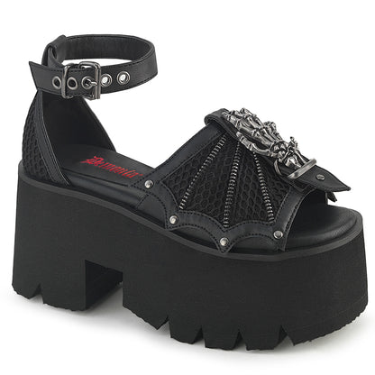 DemoniaCult Women's Sandals ASHES-11 Blk Vegan Leather-Mesh