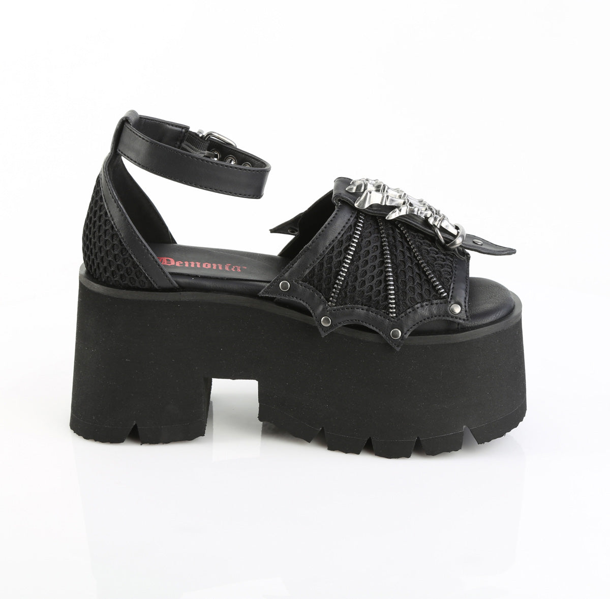 DemoniaCult Women's Sandals ASHES-11 Blk Vegan Leather-Mesh