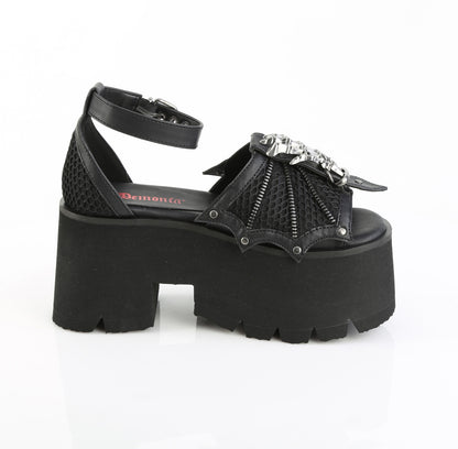 DemoniaCult Women's Sandals ASHES-11 Blk Vegan Leather-Mesh