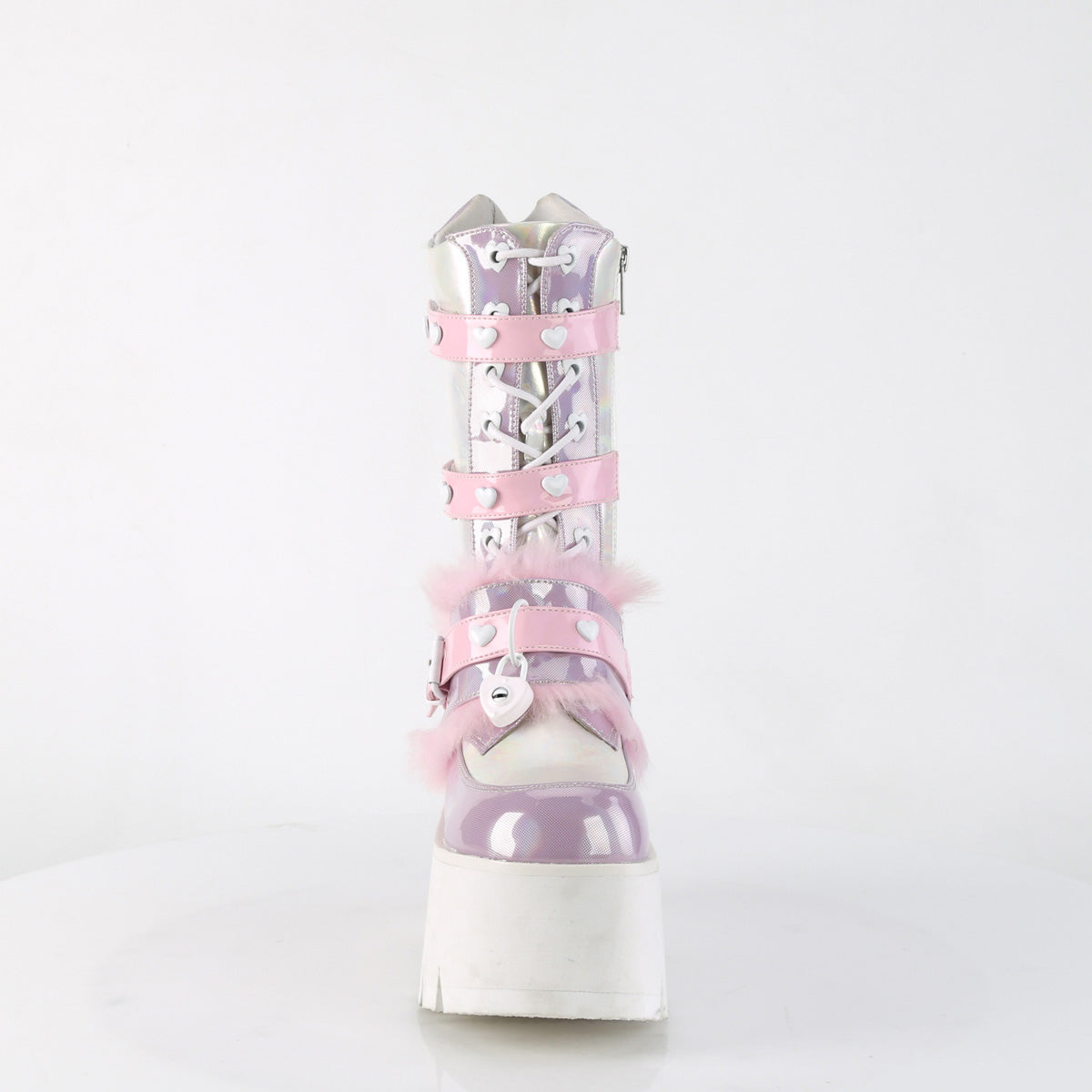 DemoniaCult Women's Mid-Calf & Knee High Boots ASHES-120 B.Pink-Lavender Holographic Pat