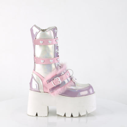 DemoniaCult Women's Mid-Calf & Knee High Boots ASHES-120 B.Pink-Lavender Holographic Pat