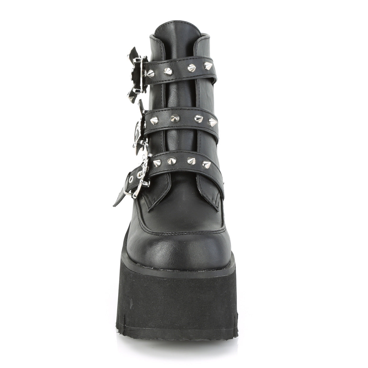 DemoniaCult Botas de tobillo para mujeres ASHES-55 BLK de cuero vegano