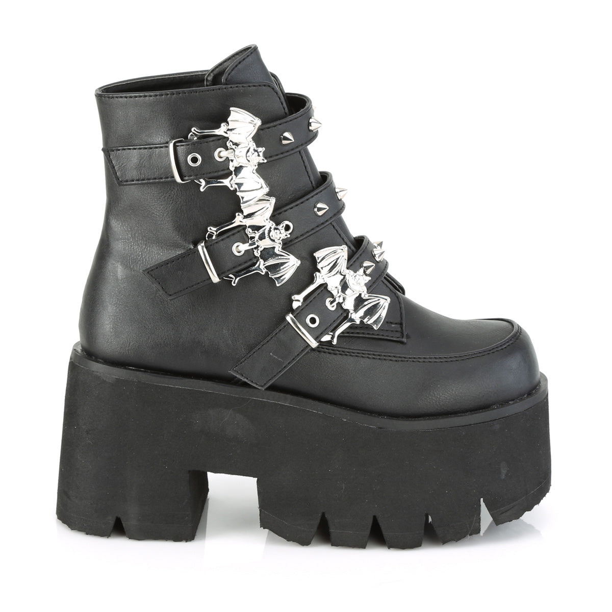 DemoniaCult Botas de tobillo para mujeres ASHES-55 BLK de cuero vegano