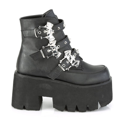 DemoniaCult Botas de tobillo para mujeres ASHES-55 BLK de cuero vegano