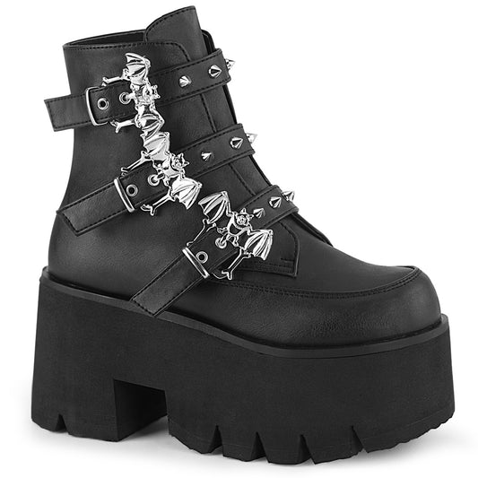 DemoniaCult Botas de tobillo para mujeres ASHES-55 BLK de cuero vegano