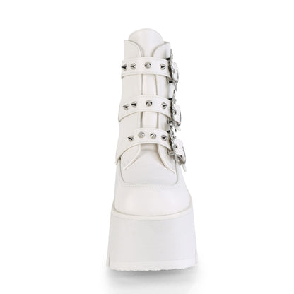 DemoniaCult Botas de tobillo para mujeres ASHES-55 Wht Leather Vegan