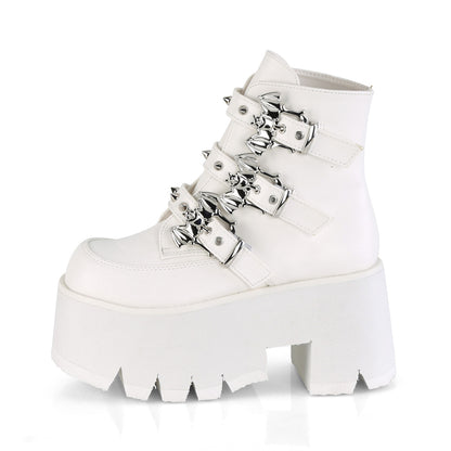 DemoniaCult Botas de tobillo para mujeres ASHES-55 Wht Leather Vegan
