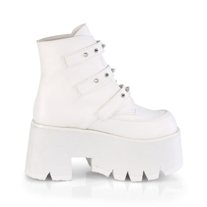 DemoniaCult Botas de tobillo para mujeres ASHES-55 Wht Leather Vegan