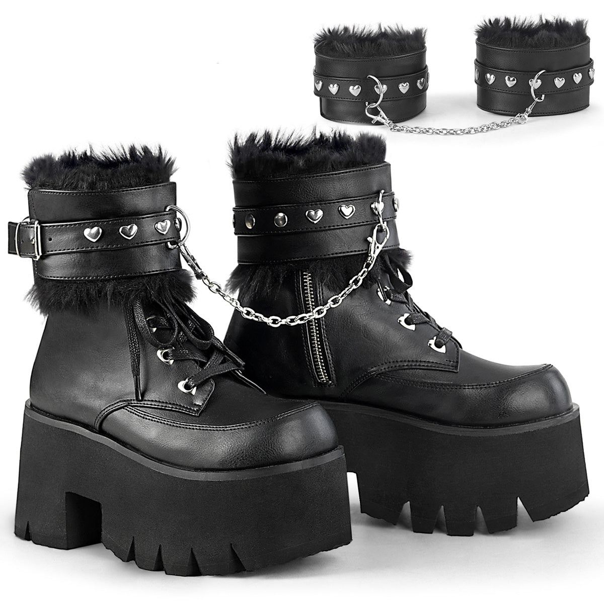 DemoniaCult Botas de tobillo para mujeres ASHES-57 BLK Vegan Leather