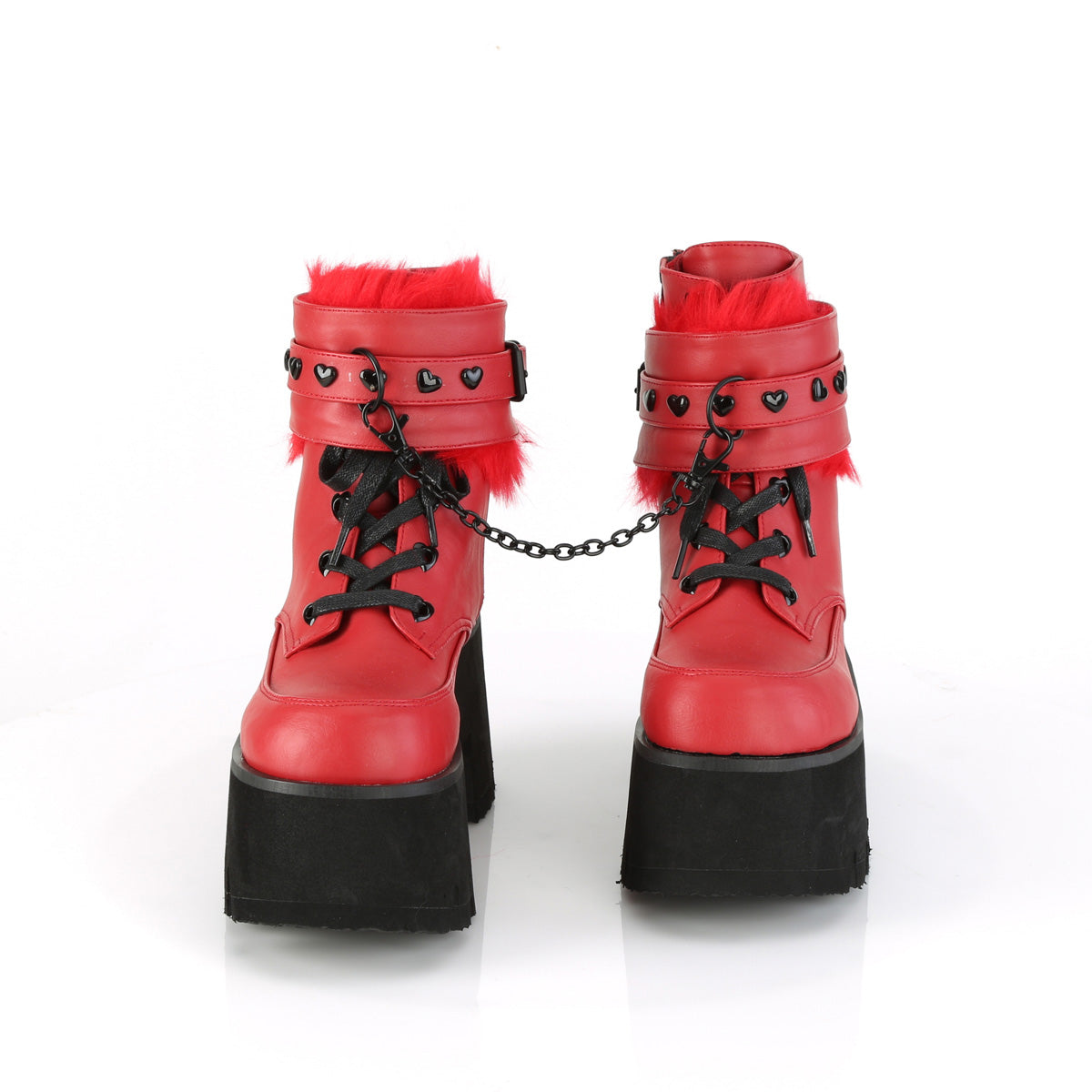 DemoniaCult Botas de tobillo para mujeres ASHES-57 cuero vegano rojo