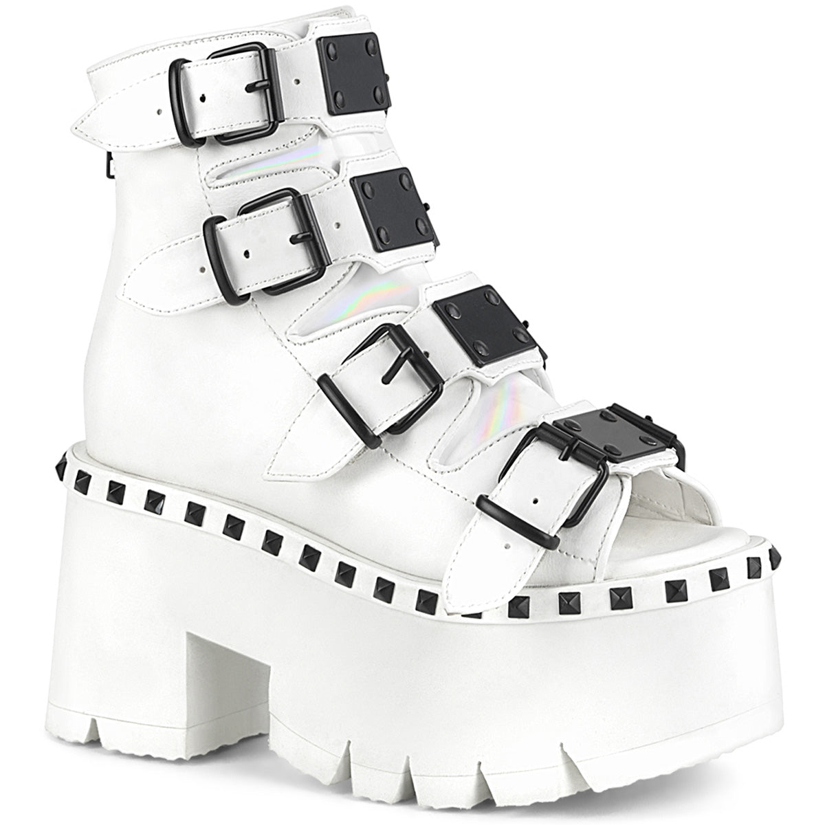 DemoniaCult Sandalias para mujeres ASHES-70 Wht Leather Vegan