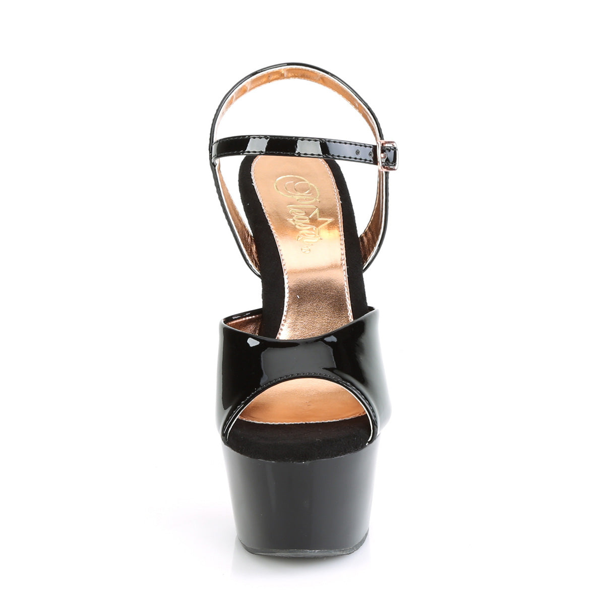Pleaser Sandalias para mujer ASPIRE-609tt Blk Pat / Blk-Rose Gold Chrome