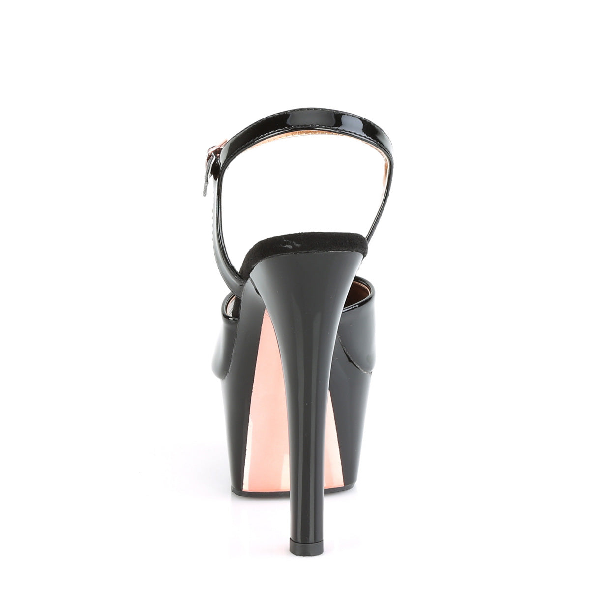 Pleaser Womens Sandals ASPIRE-609TT Blk Pat/Blk-Rose Gold Chrome