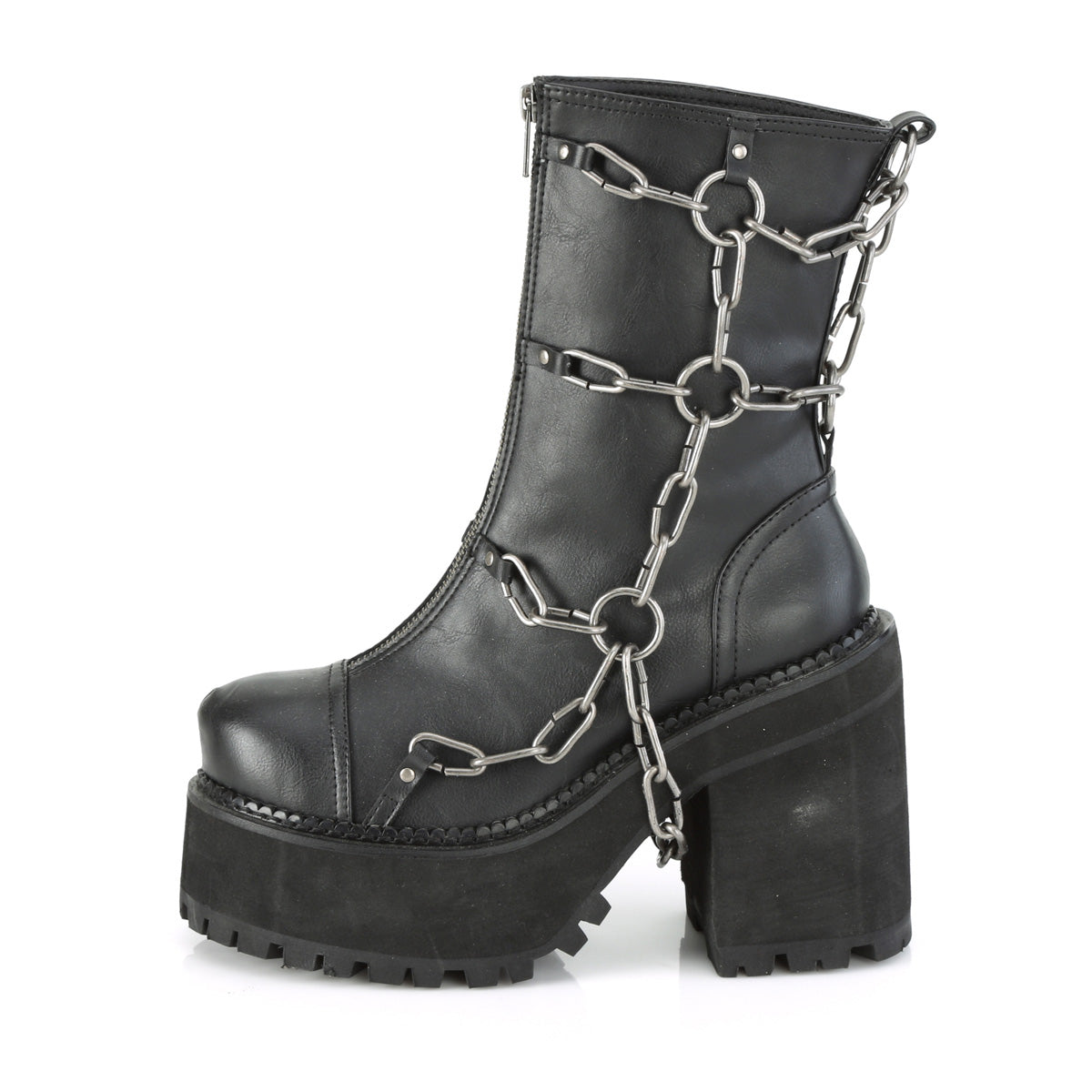 DemoniaCult Womens Ankle Boots ASSAULT-66 Blk Vegan Leather