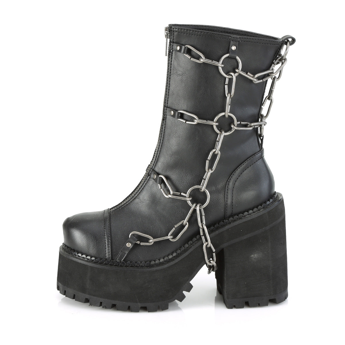 DemoniaCult Botas de tobillo para mujeres ASSAULT-66 BLK de cuero vegano