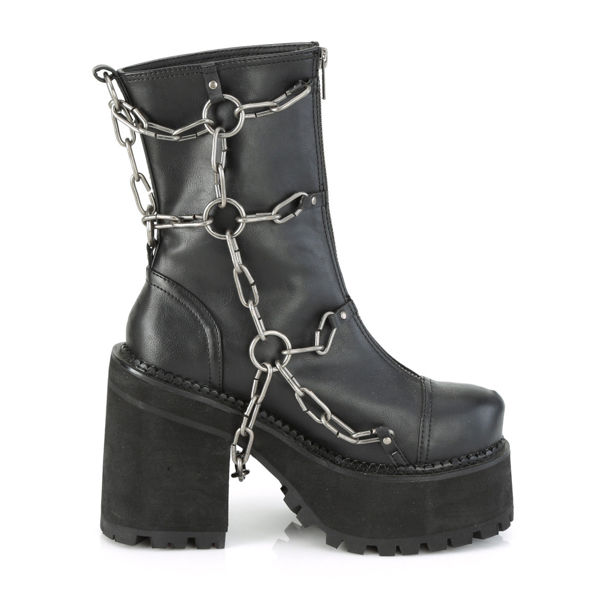 DemoniaCult Botas de tobillo para mujeres ASSAULT-66 BLK de cuero vegano