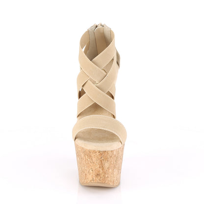 Pleaser Womens Sandals BEAU-669 Nude Elastic Band-Faux Le/Cork Wrapped