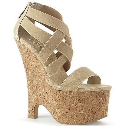 Pleaser Womens Sandals BEAU-669 Nude Elastic Band-Faux Le/Cork Wrapped