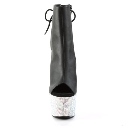 Pleaser Womens Ankle Boots BEJEWELED-1018DM-7 Blk Faux Leather/Slv Multi RS
