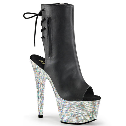 Pleaser Womens Ankle Boots BEJEWELED-1018DM-7 Blk Faux Leather/Slv Multi RS