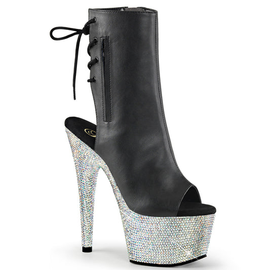 Pleaser Womens Ankle Boots BEJEWELED-1018DM-7 Blk Faux Leather/Slv Multi RS