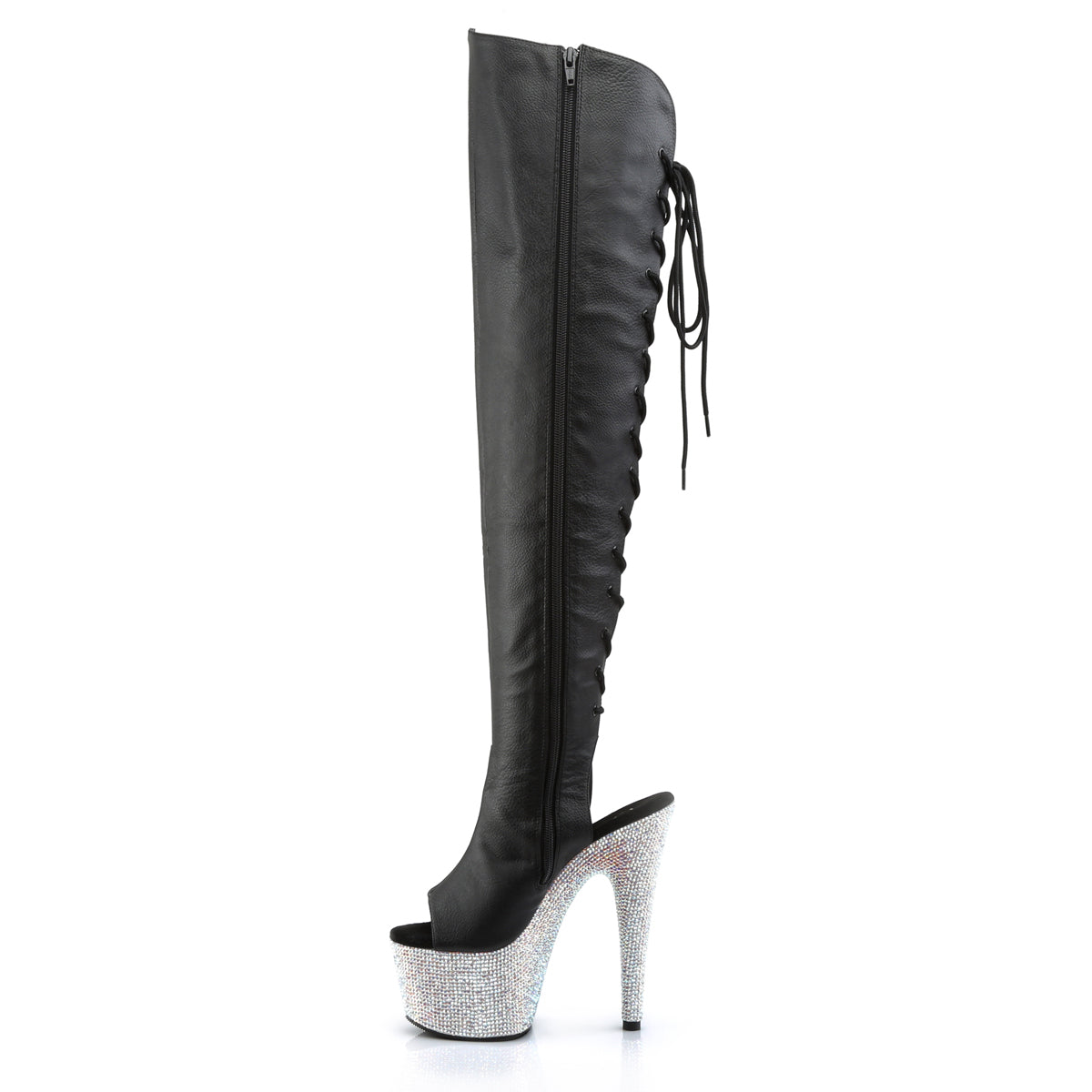 Pleaser Womens Boots BEJEWELED-3019DM-7 Blk Faux Leather/Slv Multi RS