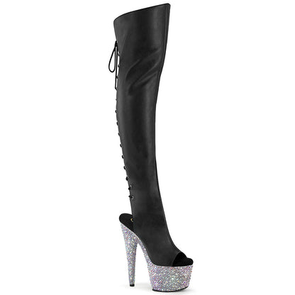 Pleaser Women's Platform Shoes BEJEWELED-3019MS-7 Blk Faux Leather/Slv AB RS