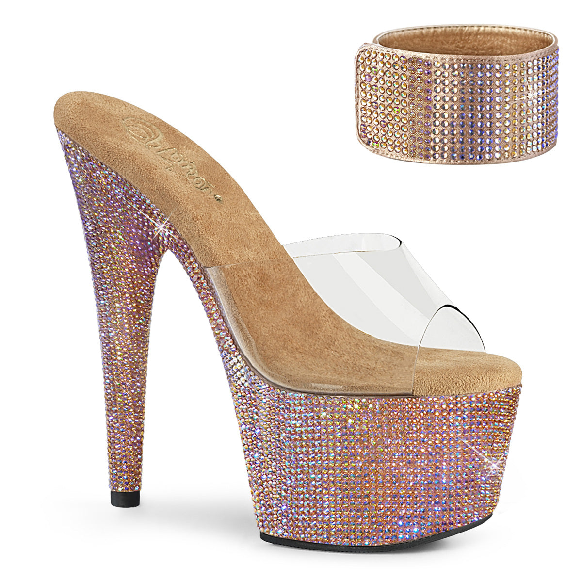 Pleaser Sandalias para mujer BEJEWELED-712RS CLR / ROSE GOLD MULTI RS