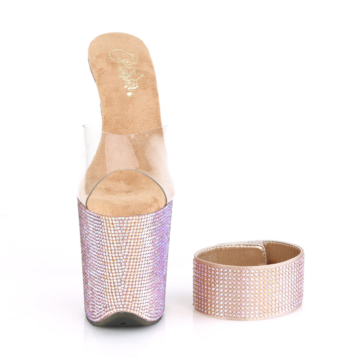 Pleaser Sandalias para mujer BEJEWELED-812RS CLR / ROSE GOLD MULTI RS