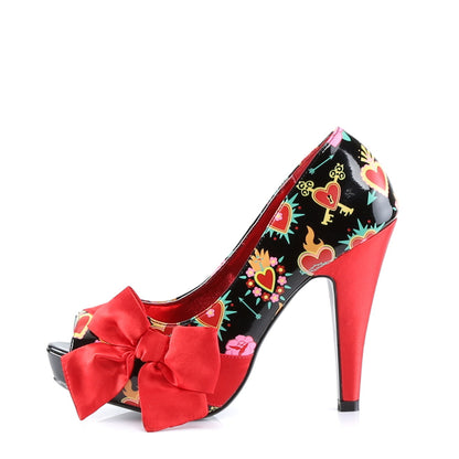 Pin Up Couture Bombas para mujer BETTIE-13 Blk Pat-Road Satin (Corazones Sagrados)
