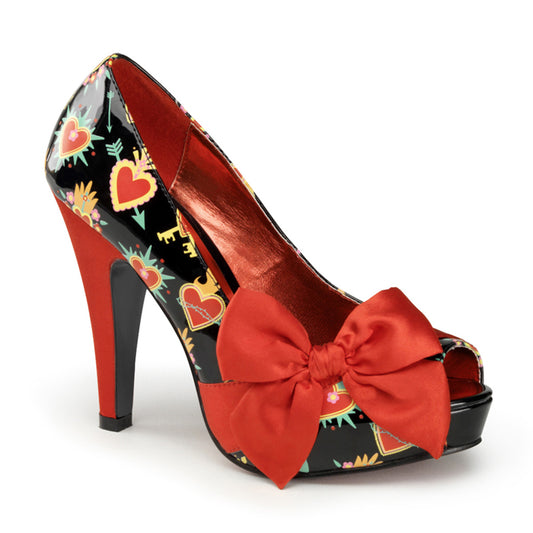 Pin Up Couture Bombas para mujer BETTIE-13 Blk Pat-Road Satin (Corazones Sagrados)