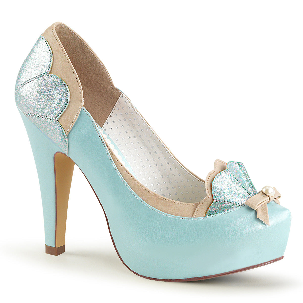 Pin Up Couture Bombas para mujer BETTIE-20 B. Cuero Faux Blue-Tan
