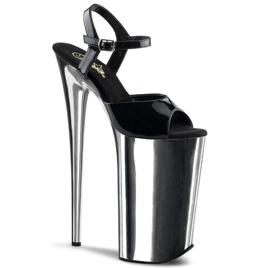 Pleaser Sandalias para mujer BEYOND-009 BLK / SLV Chrome