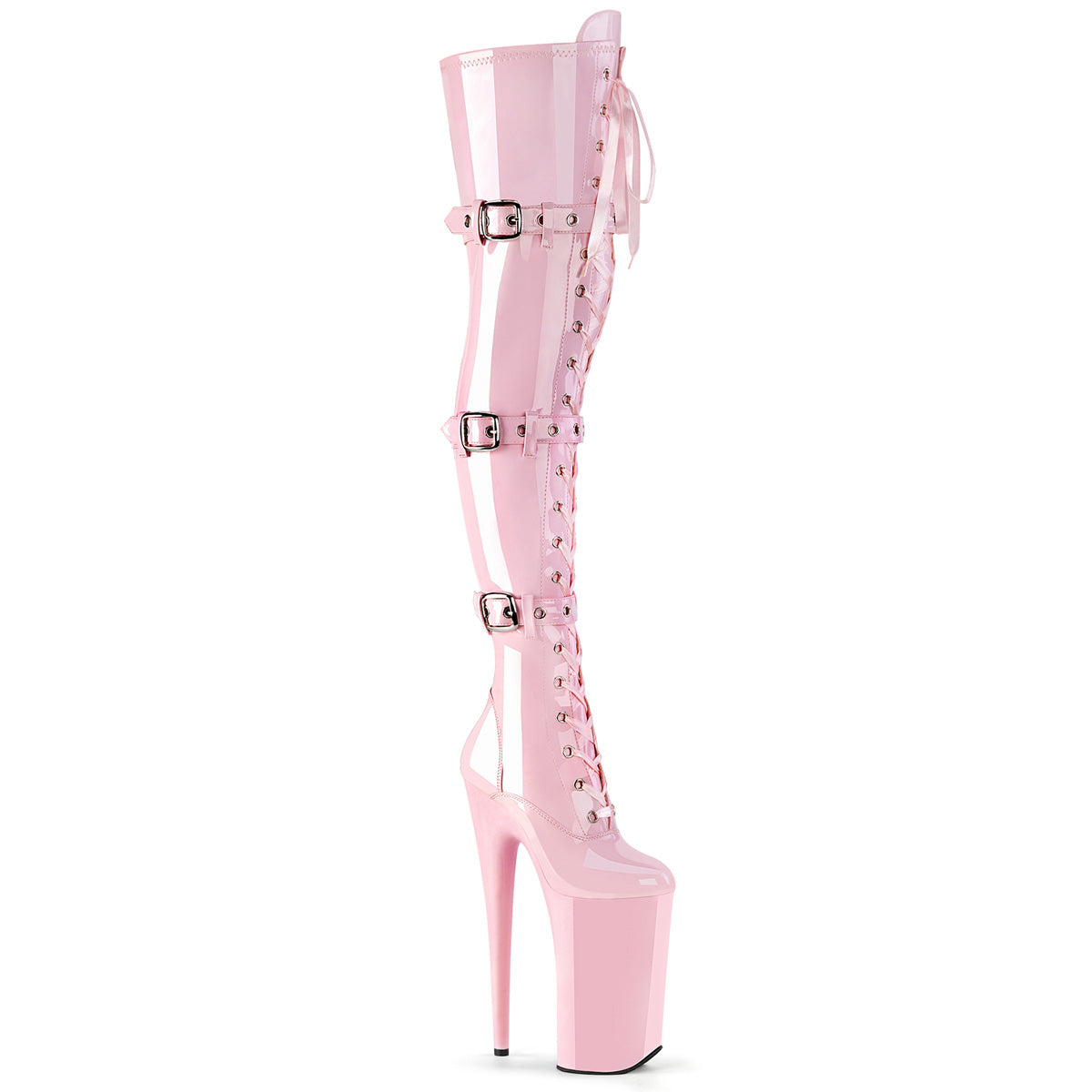 Pleaser Botas de mujer BEYOND-3028 B. PAT / b de estiramiento rosa. Rosa