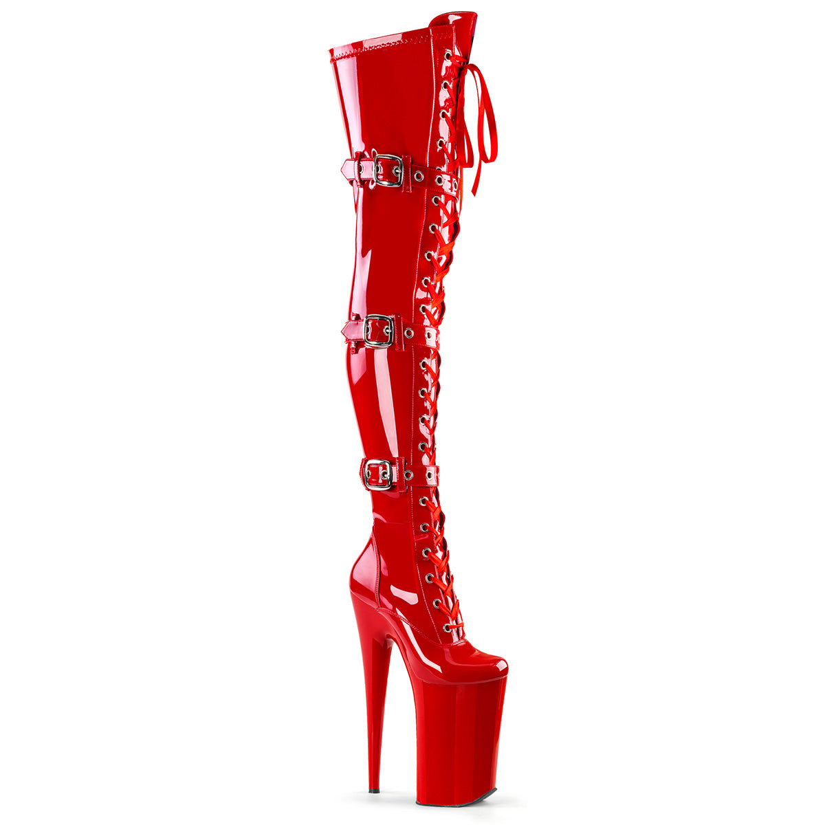 Pleaser Womens Boots BEYOND-3028 Red Stretch Pat/Red