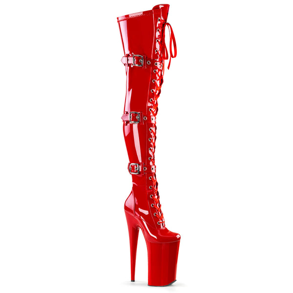 Pleaser Womens Boots BEYOND-3028 Red Stretch Pat/Red