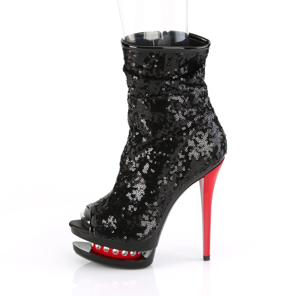 Pleaser Botas de tobillo para mujer BLONDIE-R-1008 blk lentejuelas / blk-roja