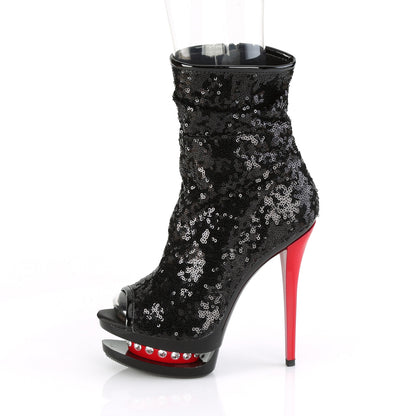 Pleaser Botas de tobillo para mujer BLONDIE-R-1008 blk lentejuelas / blk-roja