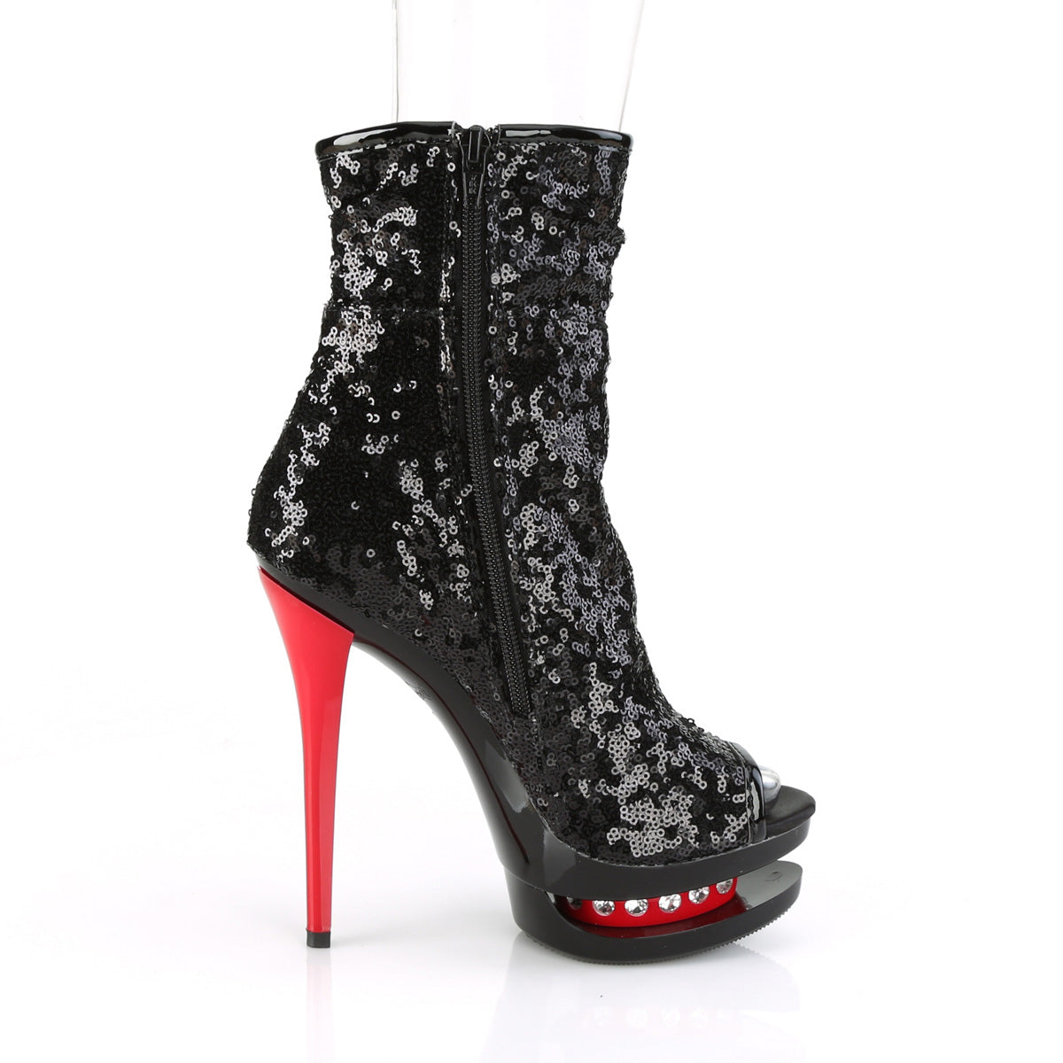 Pleaser Botas de tobillo para mujer BLONDIE-R-1008 blk lentejuelas / blk-roja