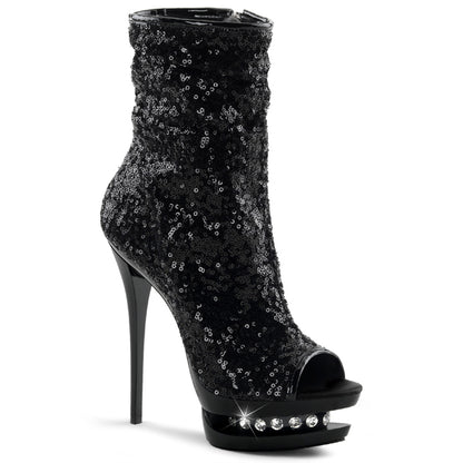 Pleaser Botas de tobillo para mujer BLONDIE-R-1008 blk lentejuelas / blk
