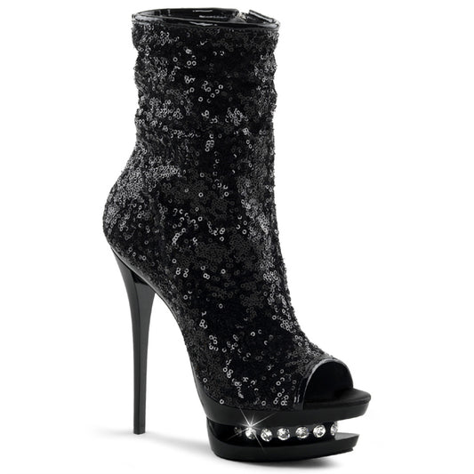 Pleaser Botas de tobillo para mujer BLONDIE-R-1008 blk lentejuelas / blk