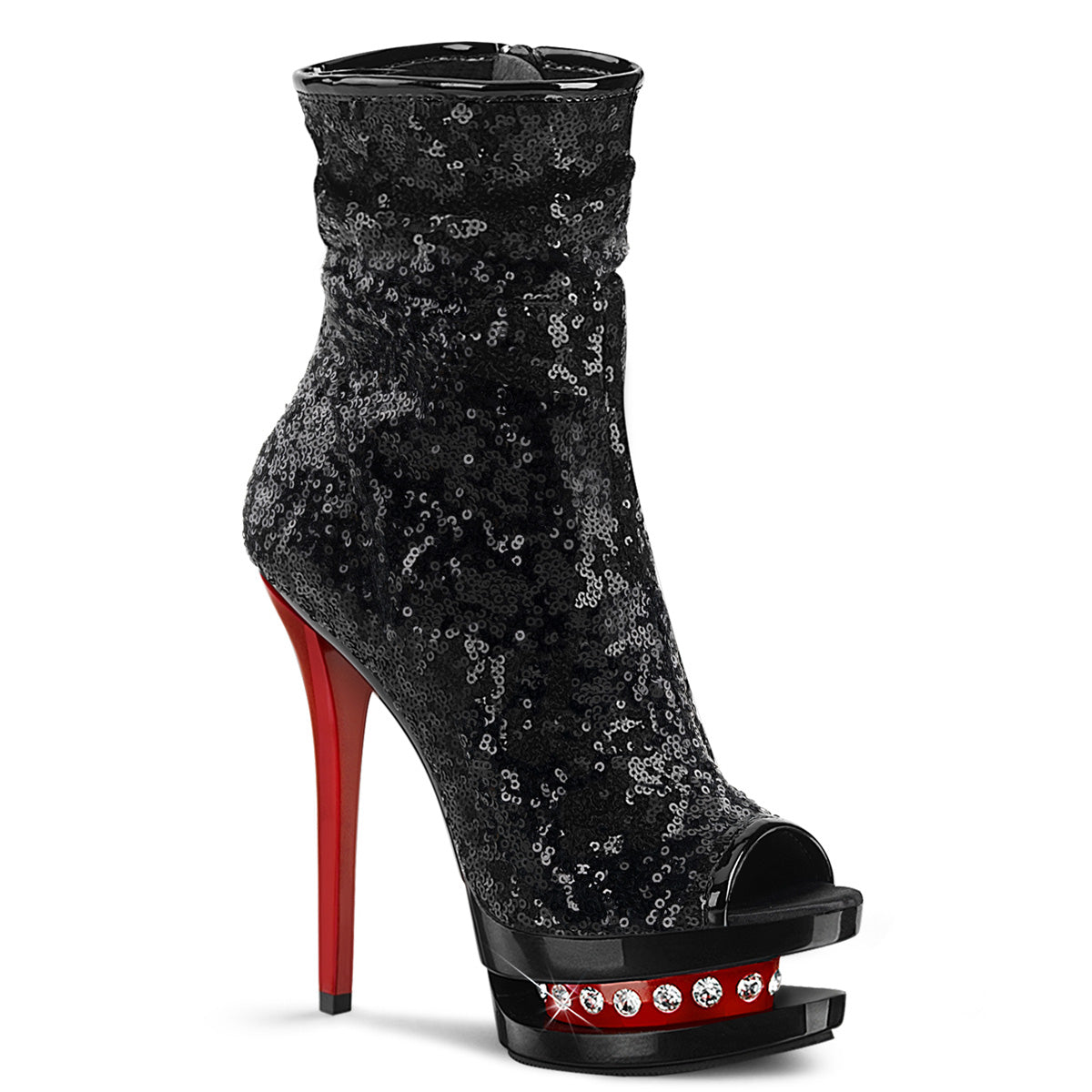 Pleaser Botas de tobillo para mujer BLONDIE-R-1008 blk lentejuelas / blk-roja