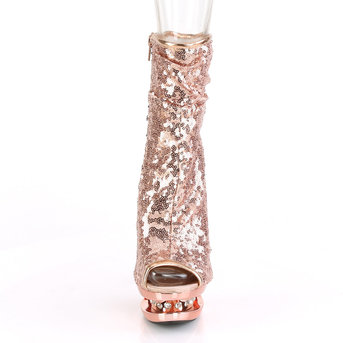 Pleaser Botas de tobillo para mujer BLONDIE-R-1008 lentejuelas de oro rosa / cromo de oro rosa